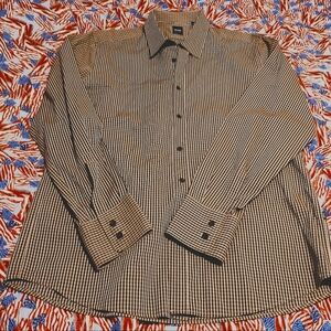 Hugo Boss Men's Brown Checkered Long Sleeve Button Shirt